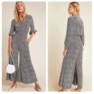 ANTHROPOLOGIE Loveland Black White Dotted Wide Leg Flowy Jumpsuit Women's NWT